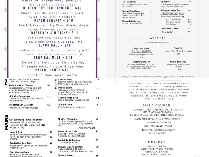 Springtown Inn Menu