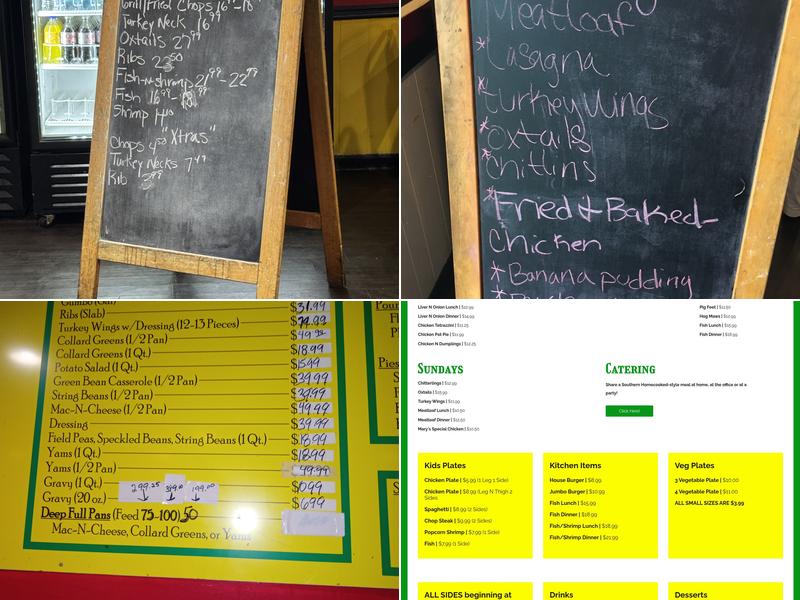 Mary's Southern Cooking Menu