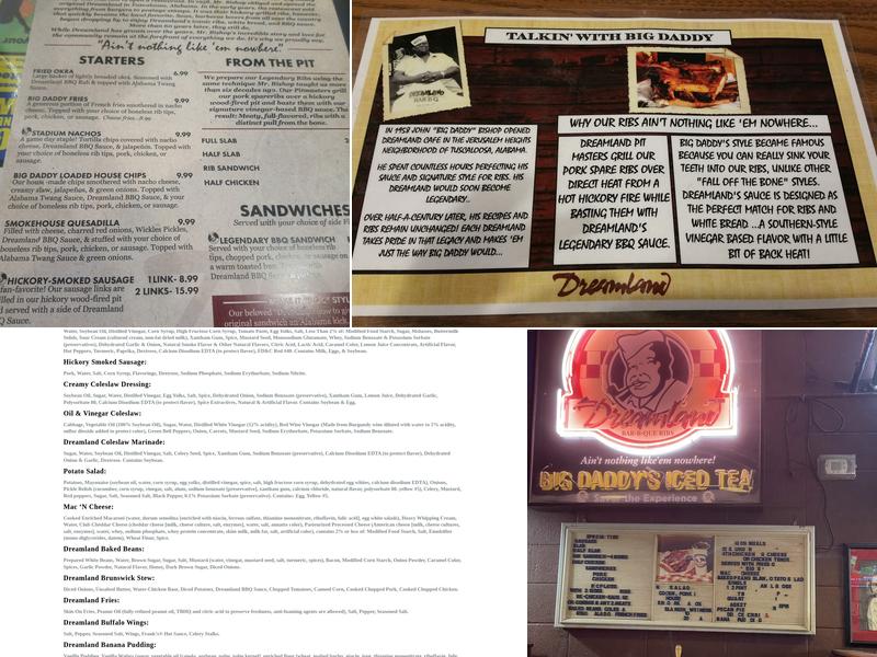 Dreamland BBQ Menu