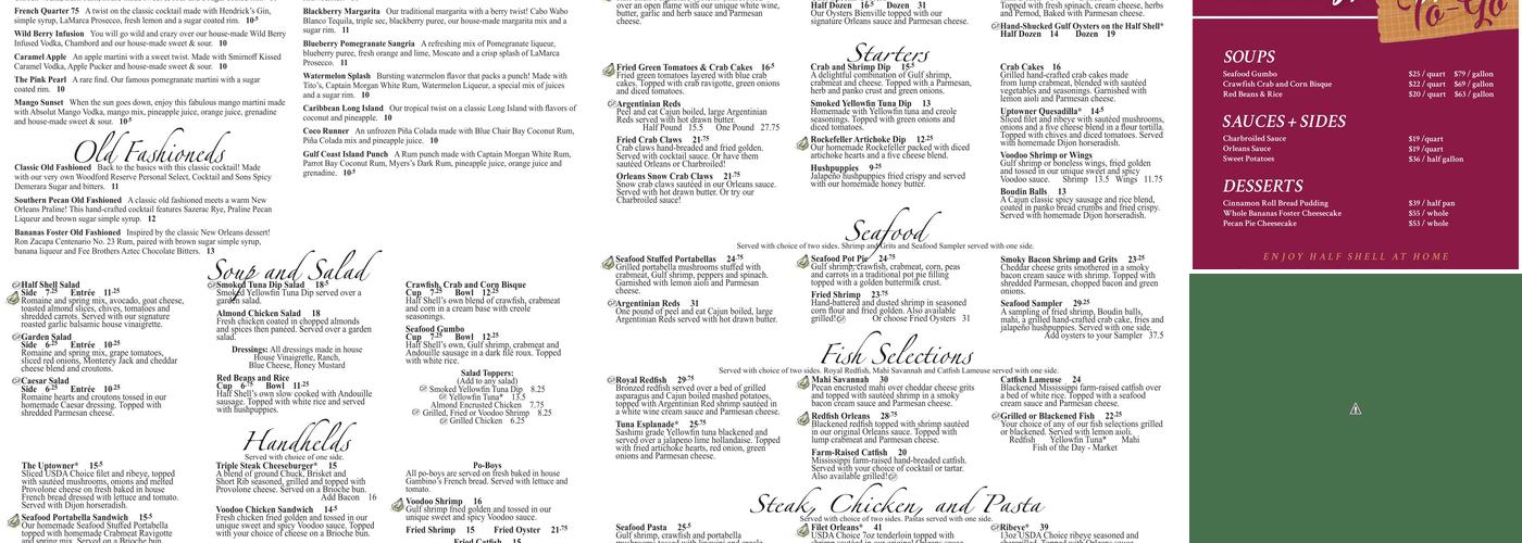 Half Shell Oyster House Menu
