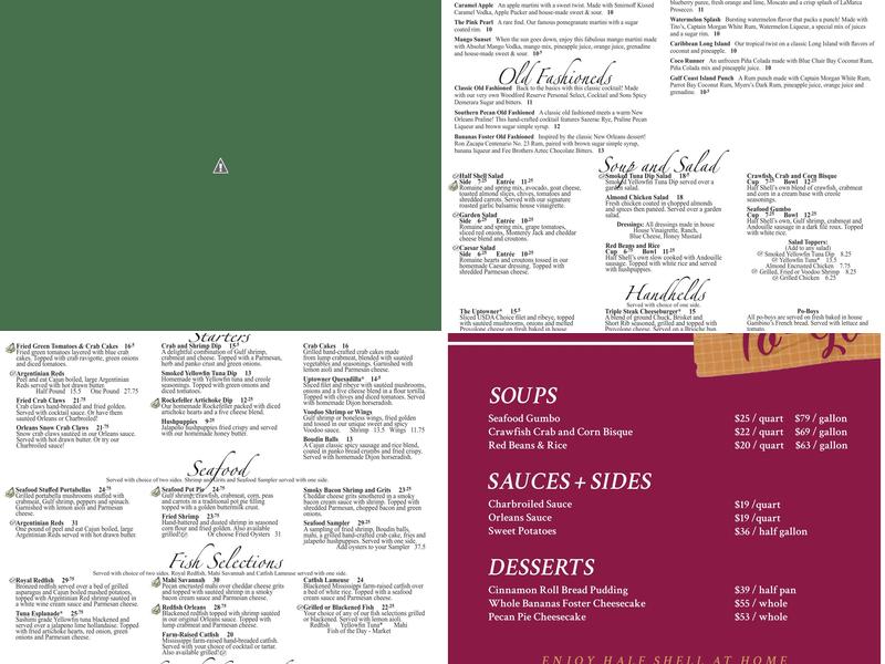 Half Shell Oyster House Menu