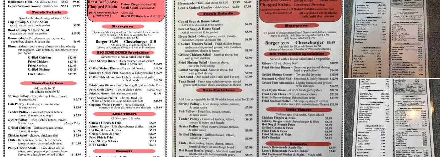 Big Time Diner Menu