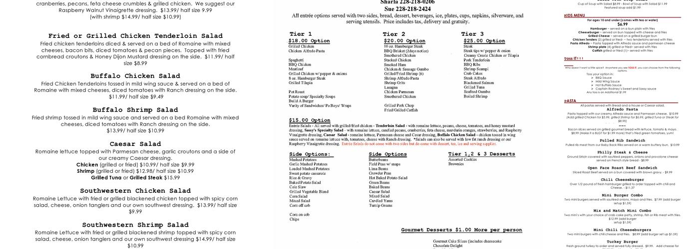 Sassy's Restaurant Menu