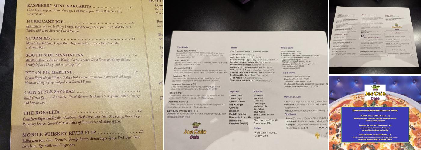 Joe Cain Café Menu