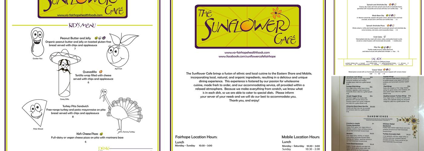 The Sunflower Cafe Menu
