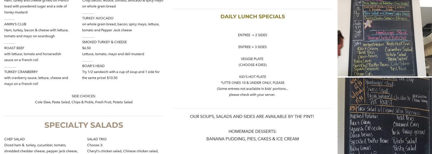 Cheryls Cafe and Market Menu