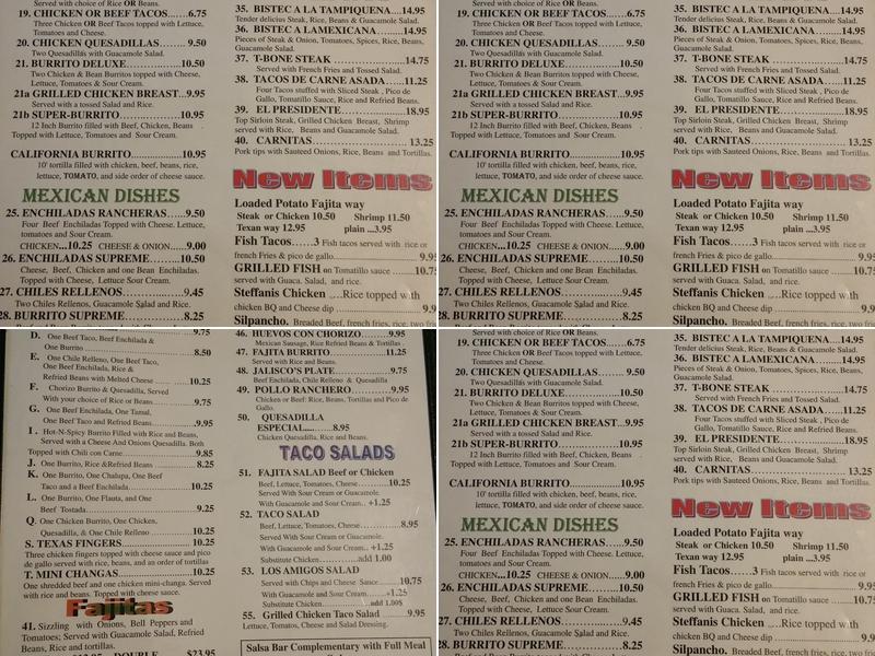 Los 3 Amigos Menu