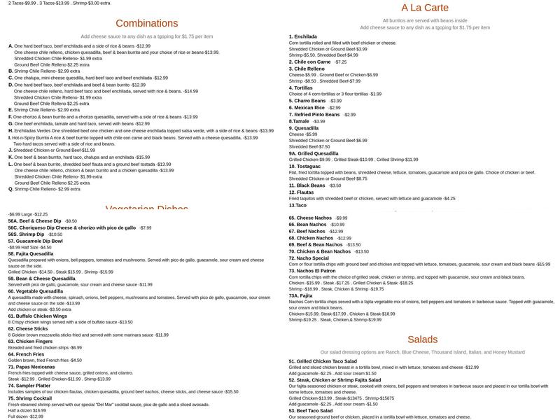 Don Carlos Méxican Restaurant Menu