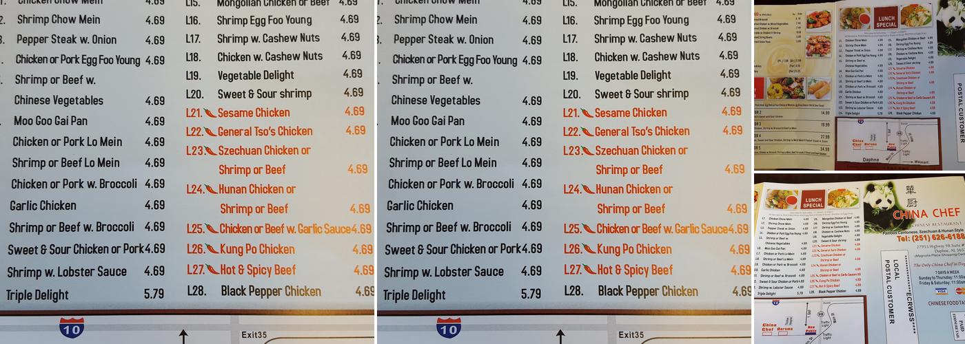 China Chef Restaurant Menu