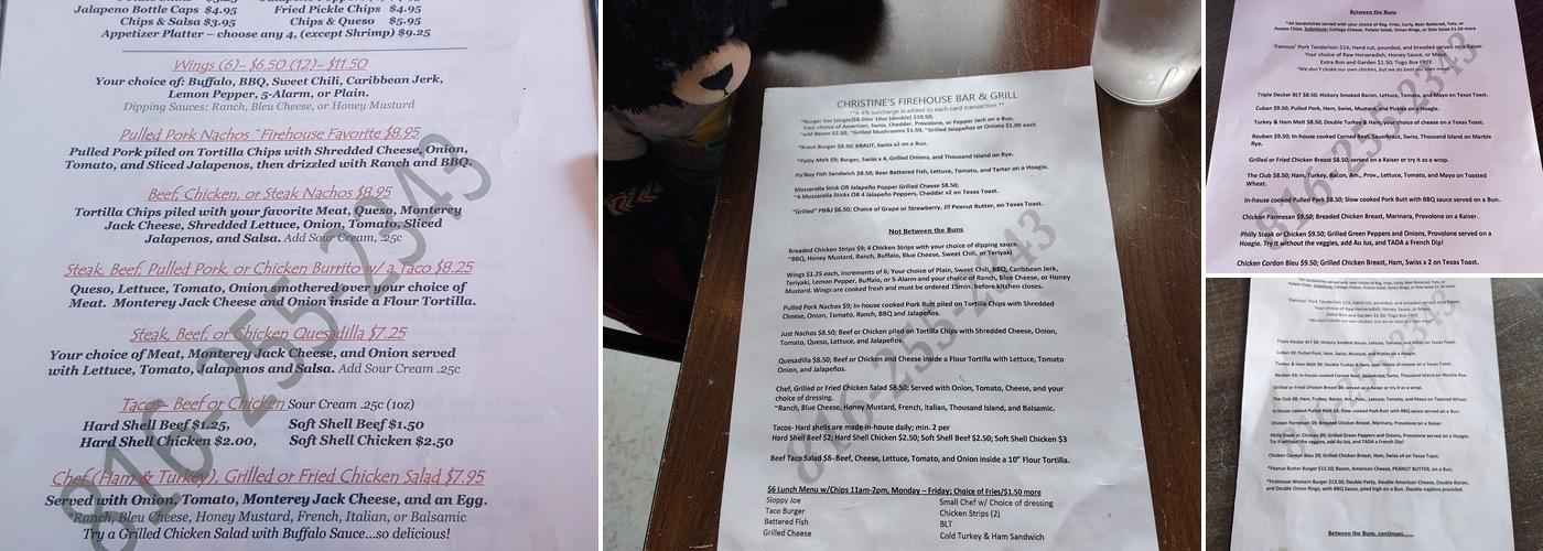 Christine's Firehouse Menu