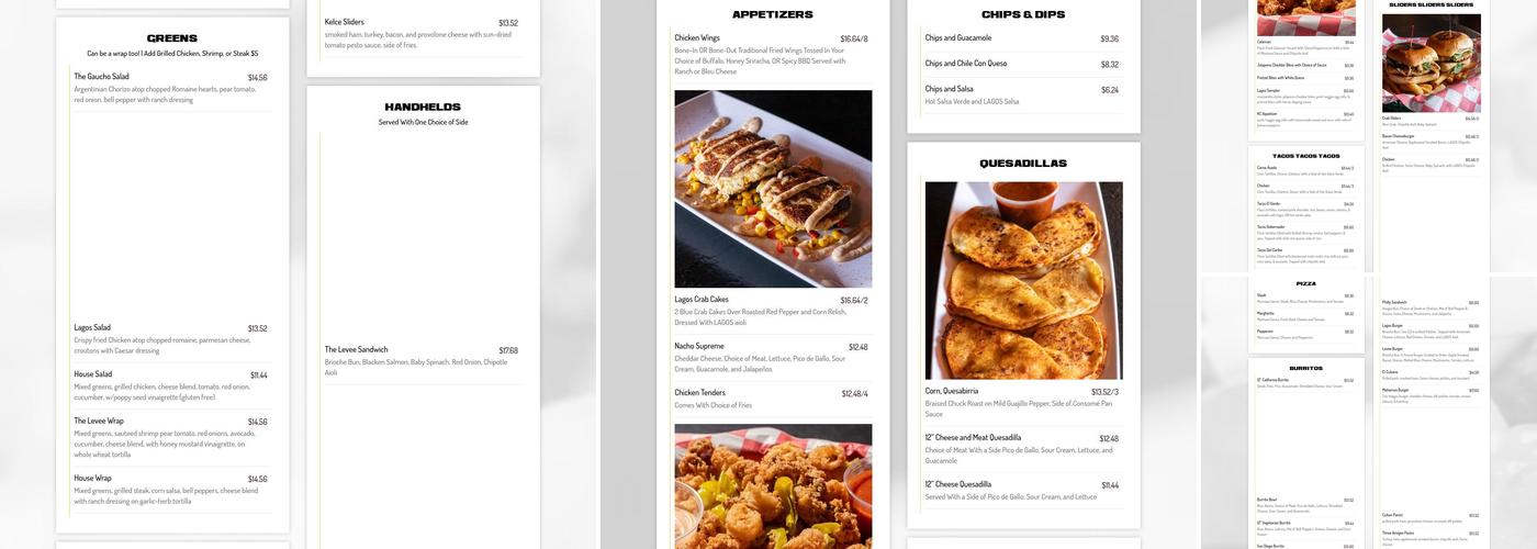 Levee Bar & Grill Menu