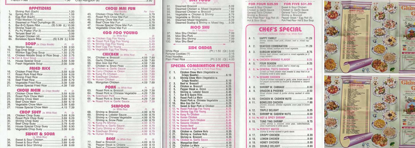 China Chef Restaurant Menu