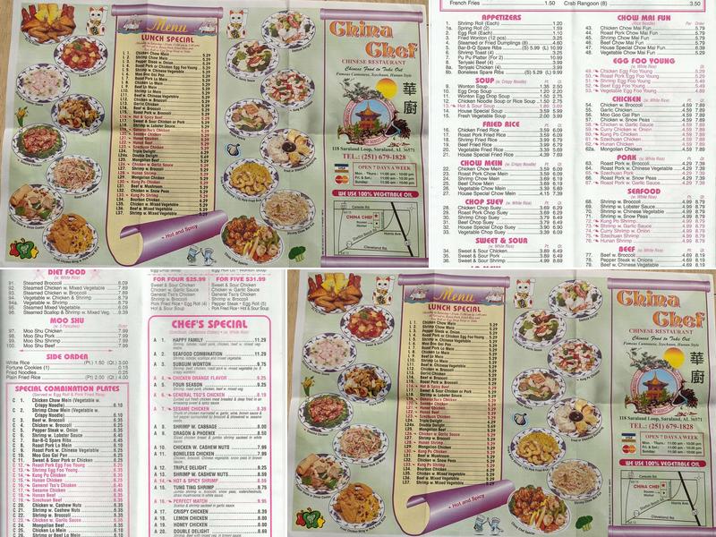 China Chef Restaurant Menu