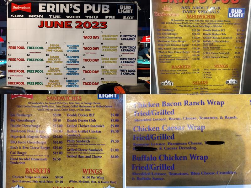 Erin's Pub Menu