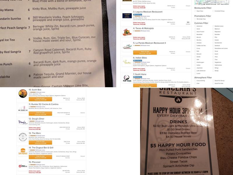 Sinclair's Restaurant Menu