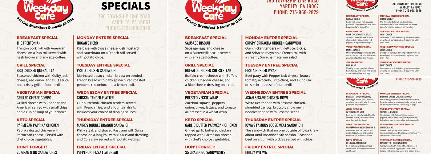 The Weekday Cafe Menu