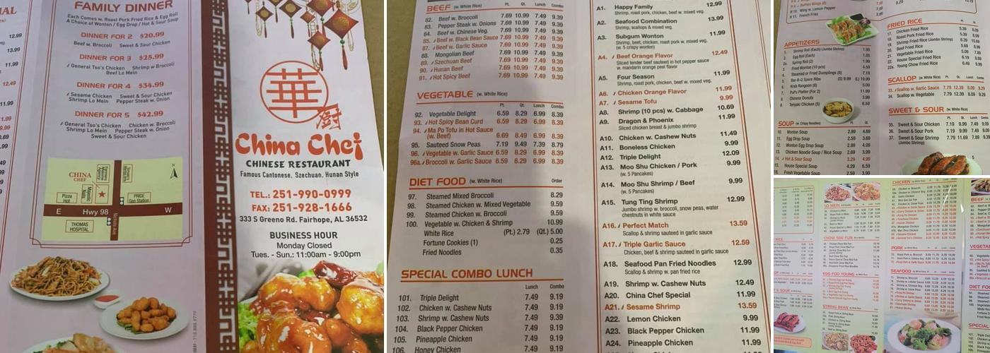 China Chef Restaurant Menu