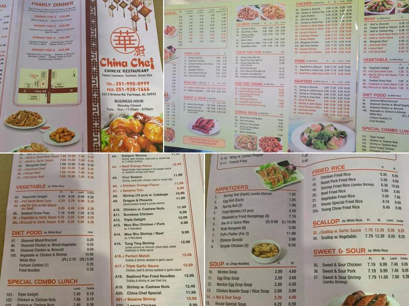 China Chef Restaurant Menu