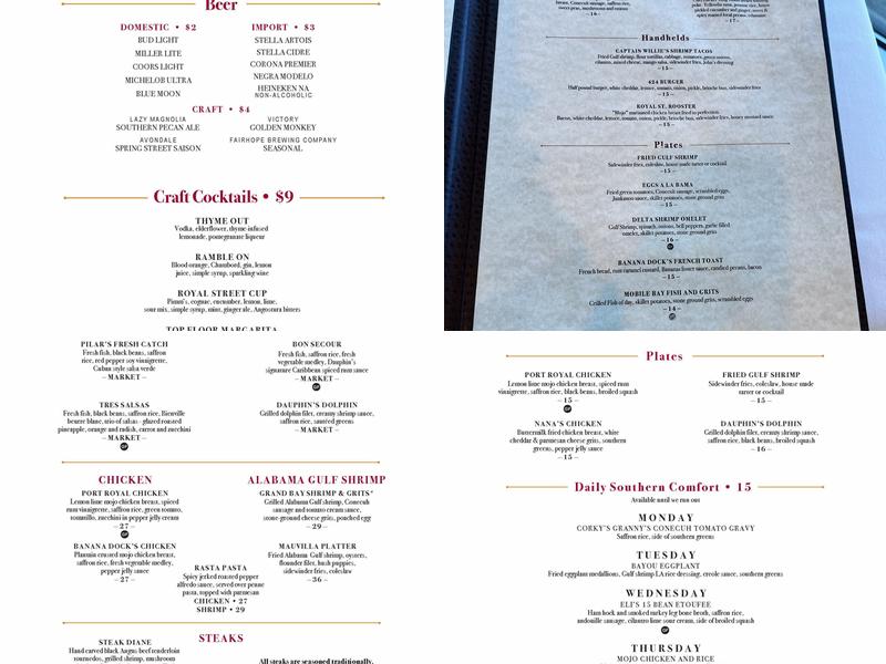 Dauphin’s Casual Fine-Dining Menu