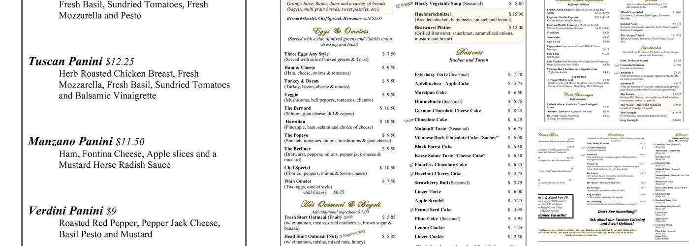 Cafe Vienna Menu
