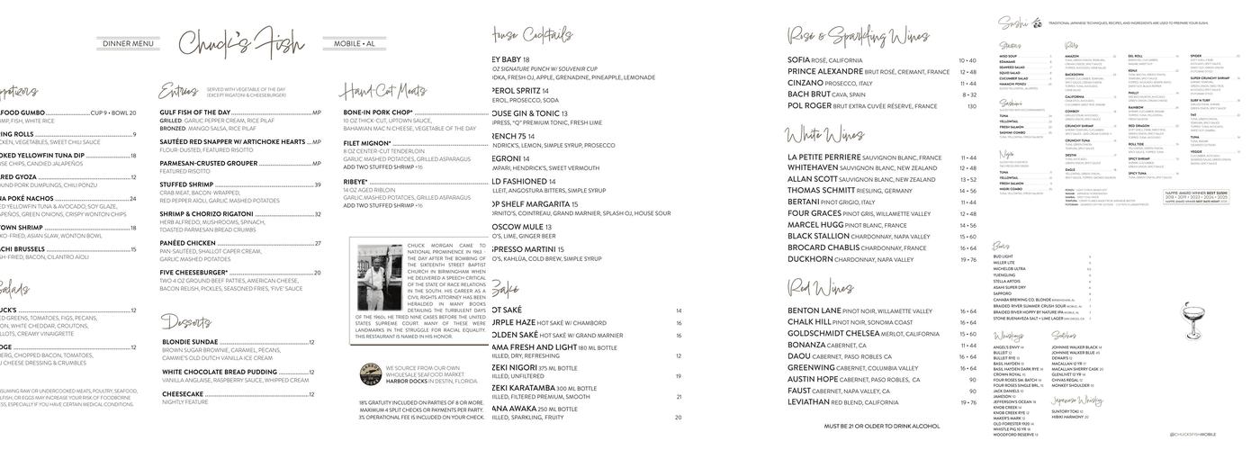 Chuck's Fish Mobile Menu