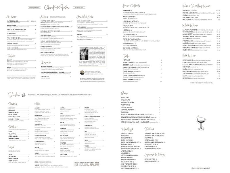 Chuck's Fish Mobile Menu