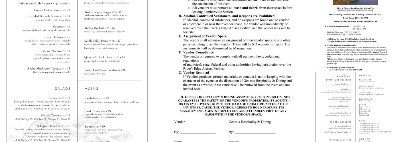 Lambertville Station Restaurant and Inn Menu