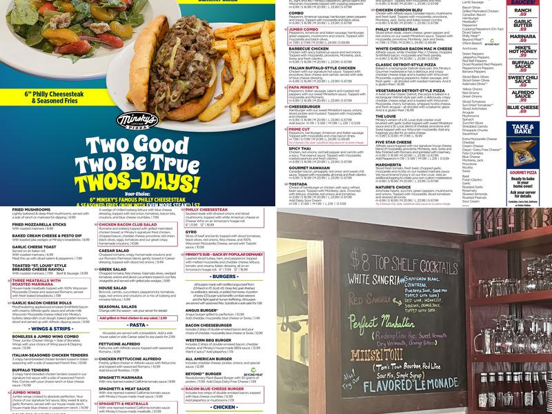 Minsky's pizza Menu
