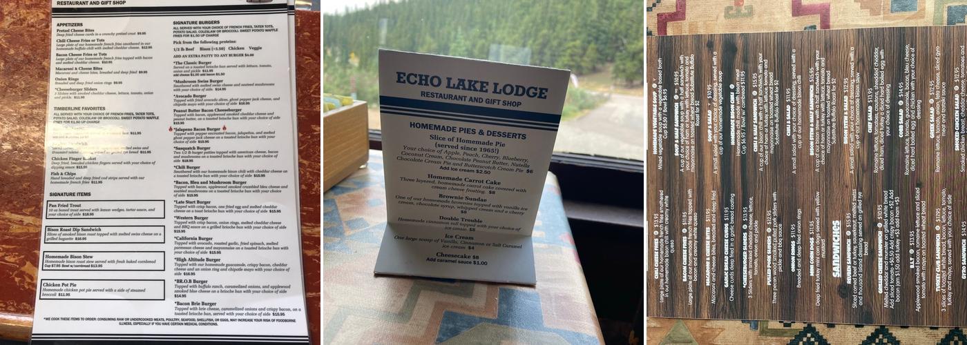 Echo Lake Lodge Menu