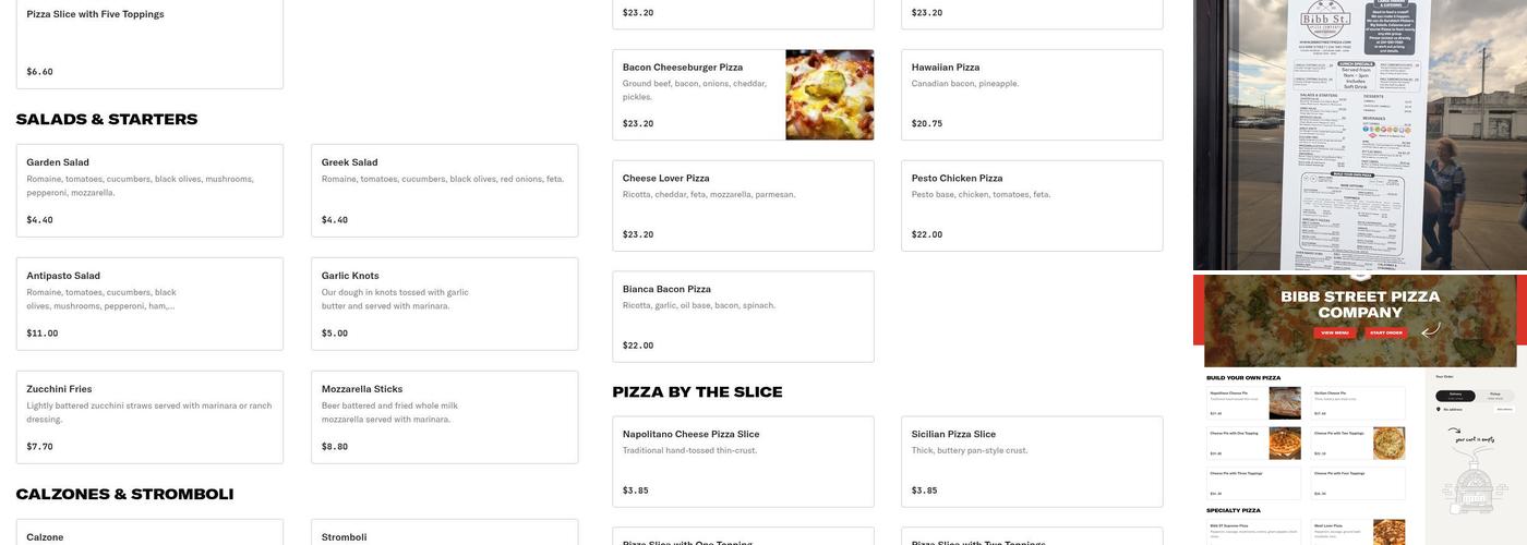 Bibb Street Pizza Company Menu