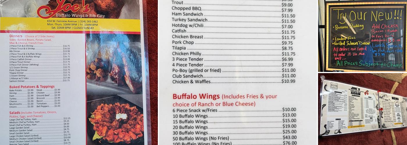 Joe's Again Menu
