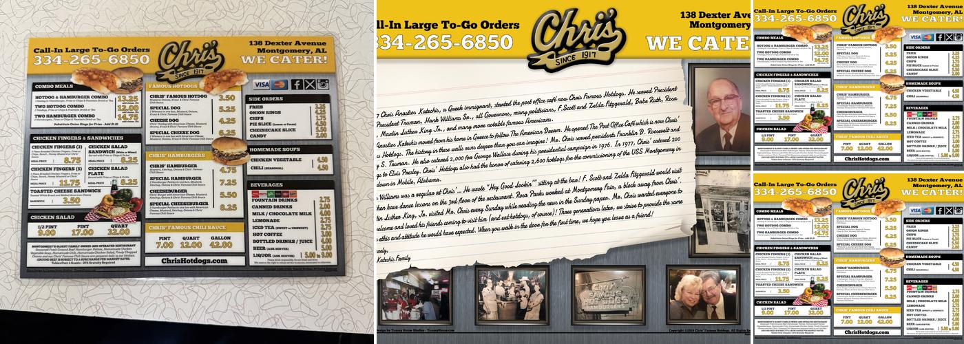 Chris' Famous Hotdogs Menu