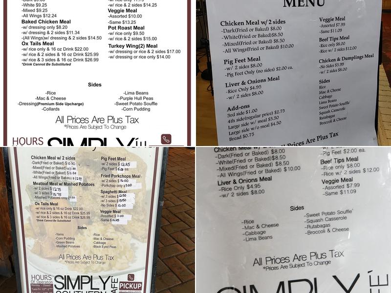 Simply Southern Cafe Menu