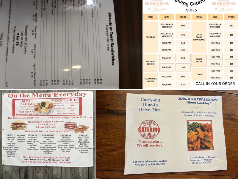 Mrs B's Home Cooking Menu