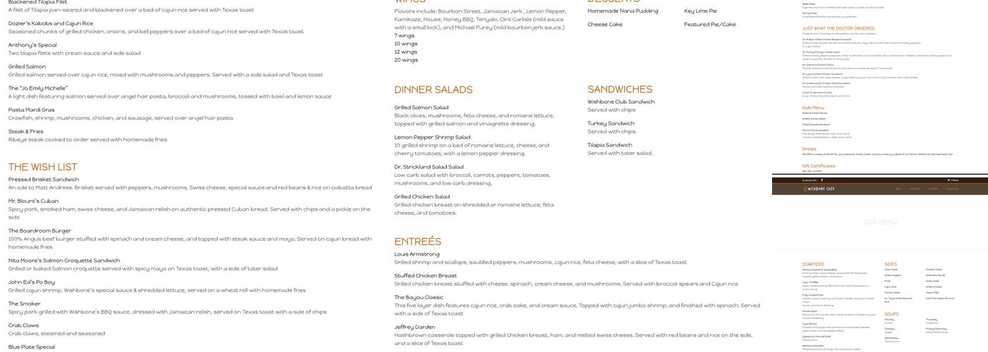 Wishbone Cafe' Menu