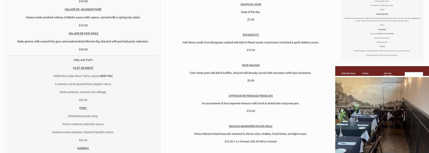 Cafe Des Amis Menu