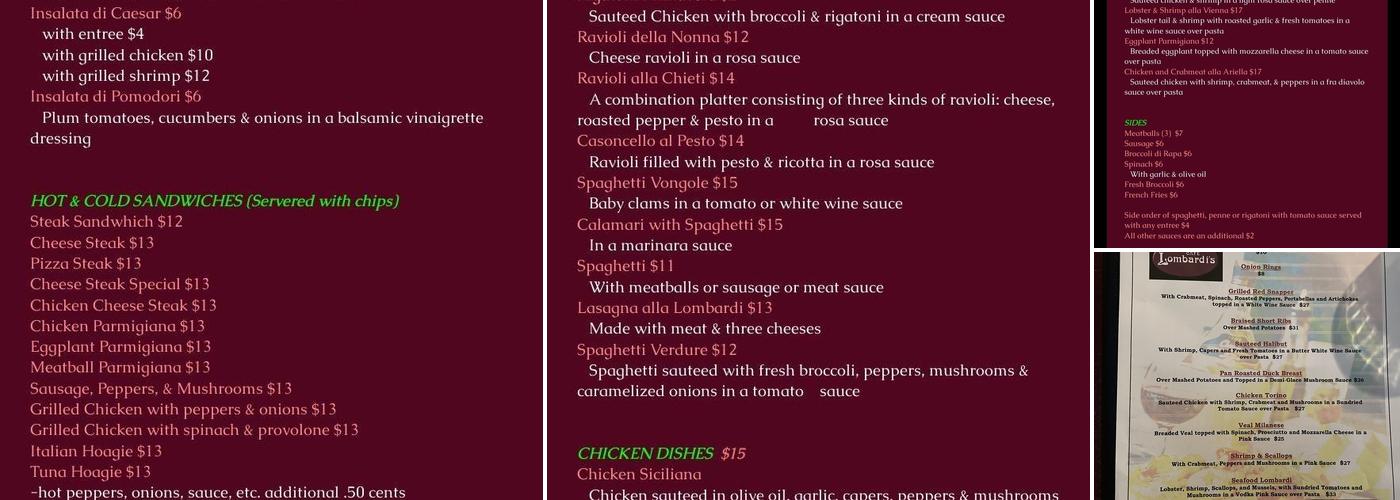Cafe Lombardi's Menu