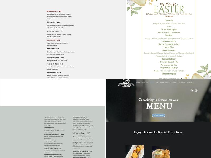 Water Wheel Tavern Menu