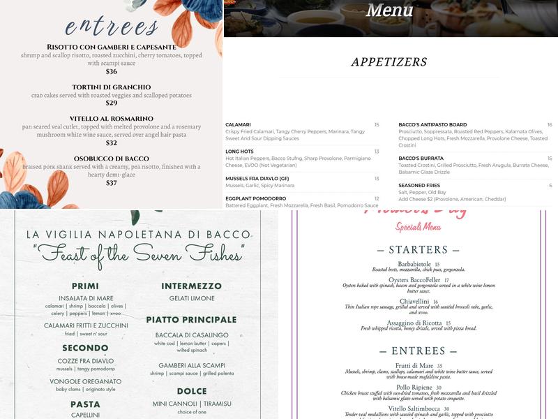 Bacco Bistro Menu