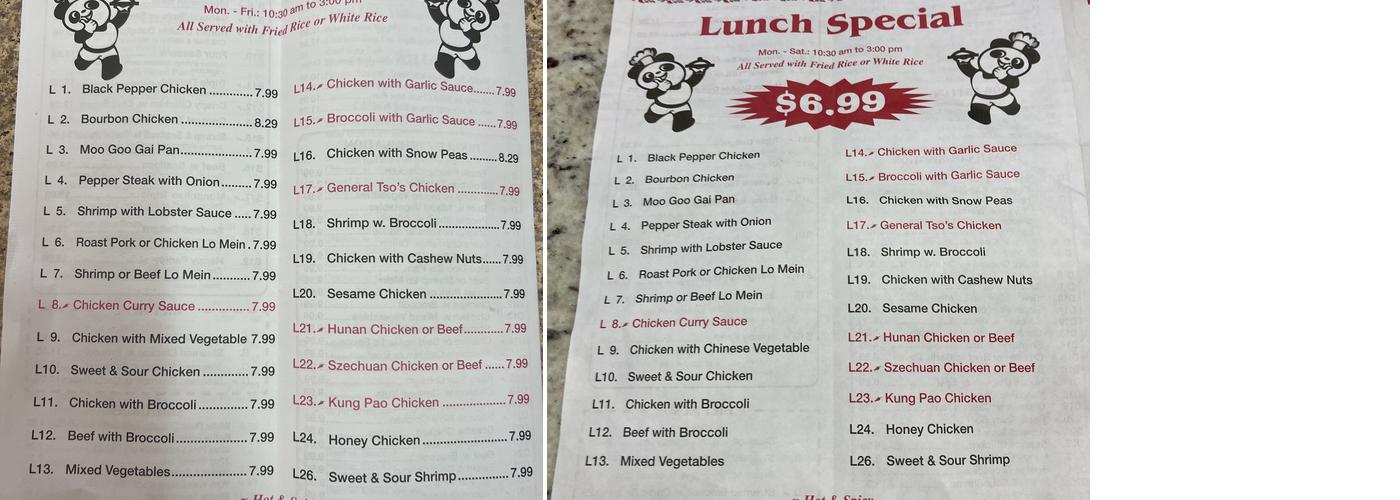 Panda House Menu
