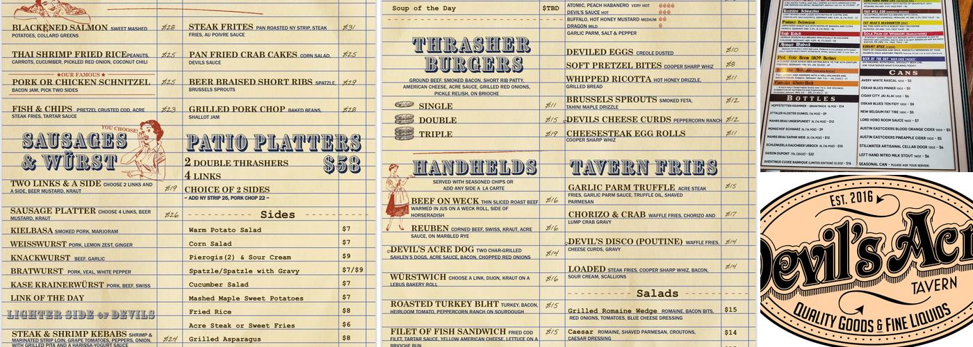 Devil's Acre Tavern Menu
