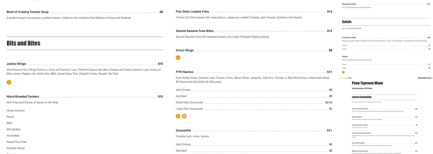 Penn Taproom Menu
