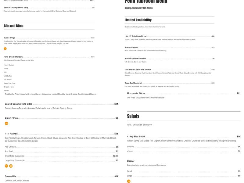 Penn Taproom Menu