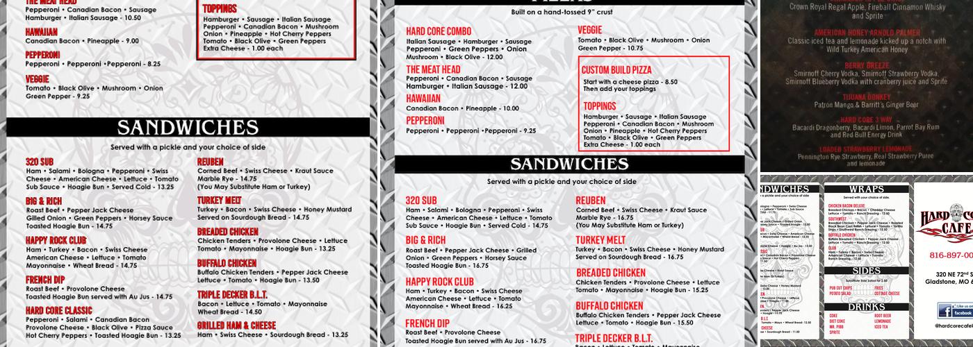 Hard Core Cafe Menu