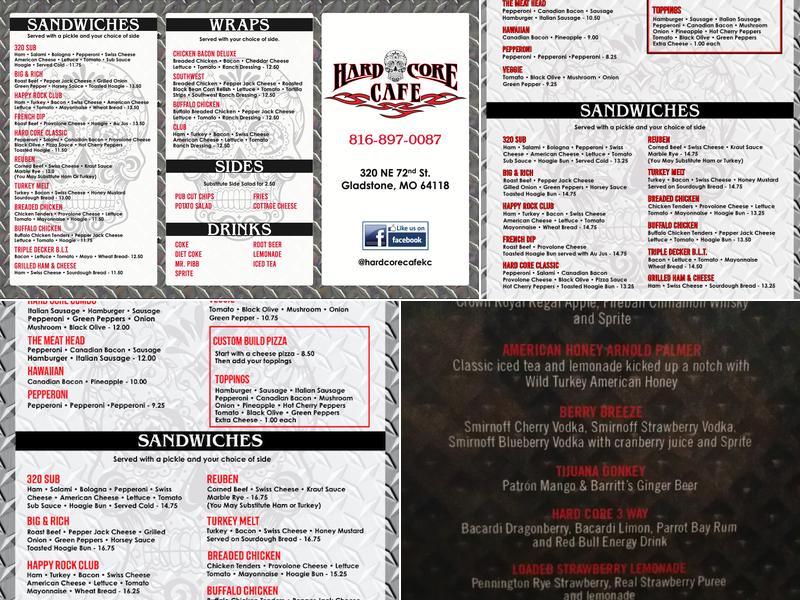 Hard Core Cafe Menu
