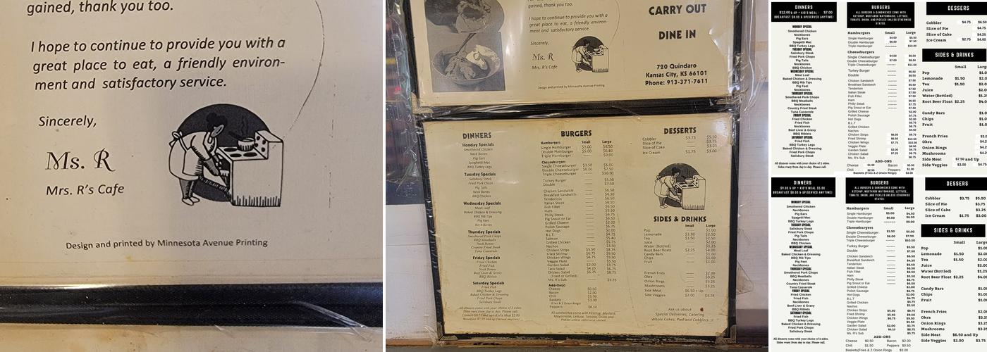 Ms R's Cafe Menu