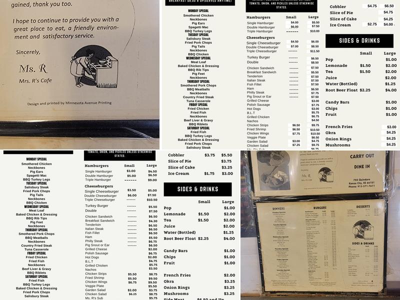 Ms R's Cafe Menu
