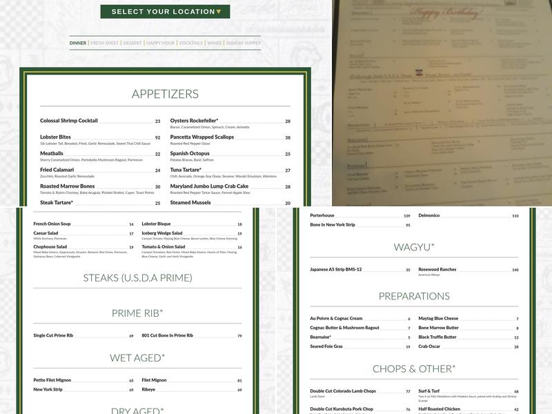 801 Chophouse Leawood Menu