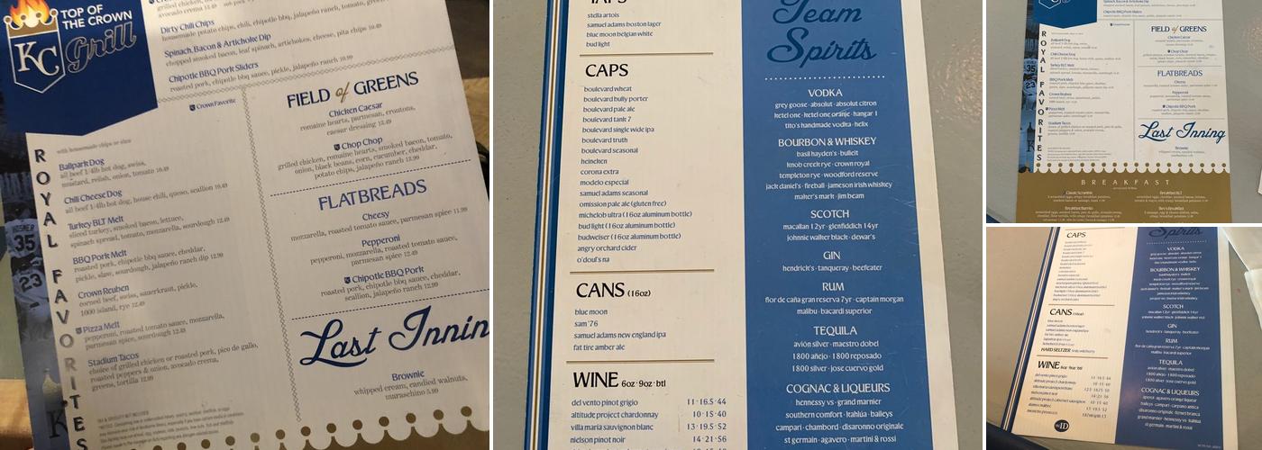 KCI Top of the Crown Grill Menu