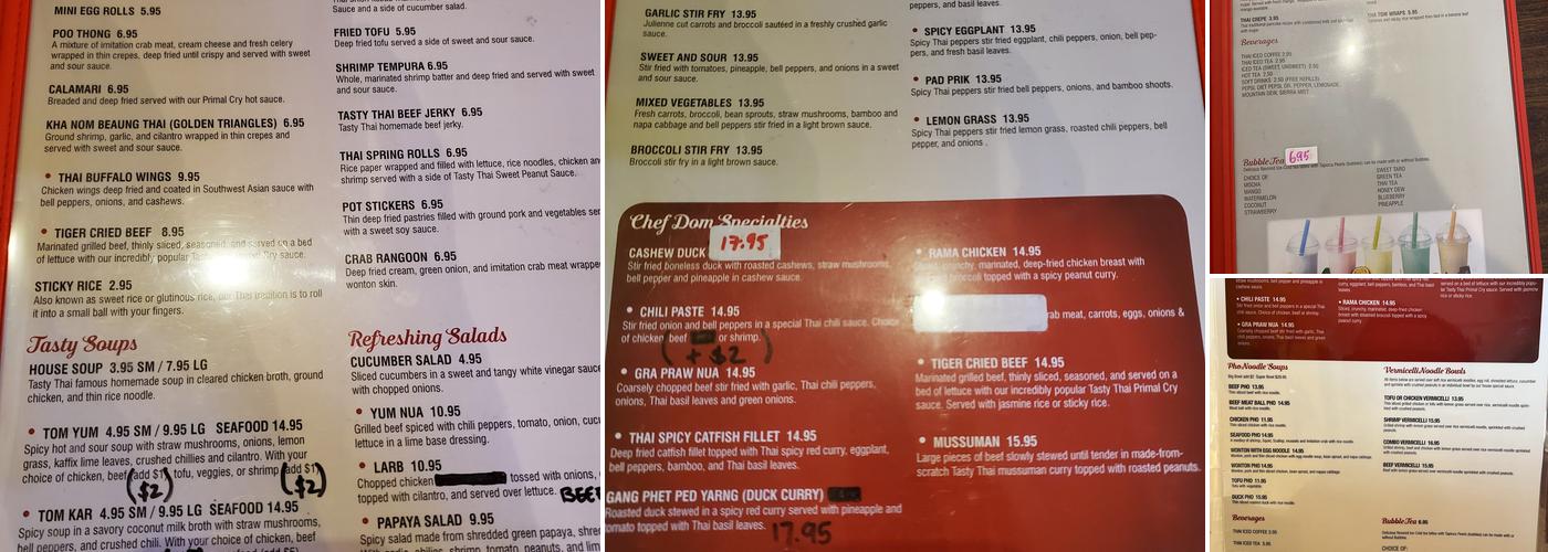 Tasty Thai Menu